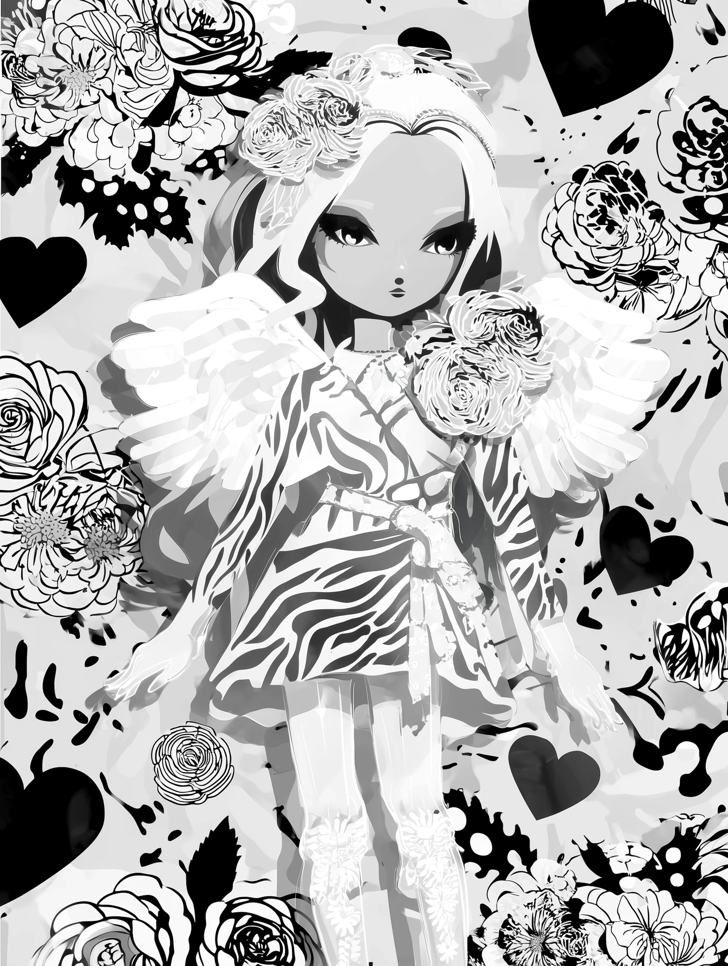 Free printable angel coloring page for adults featuring zebra print angel